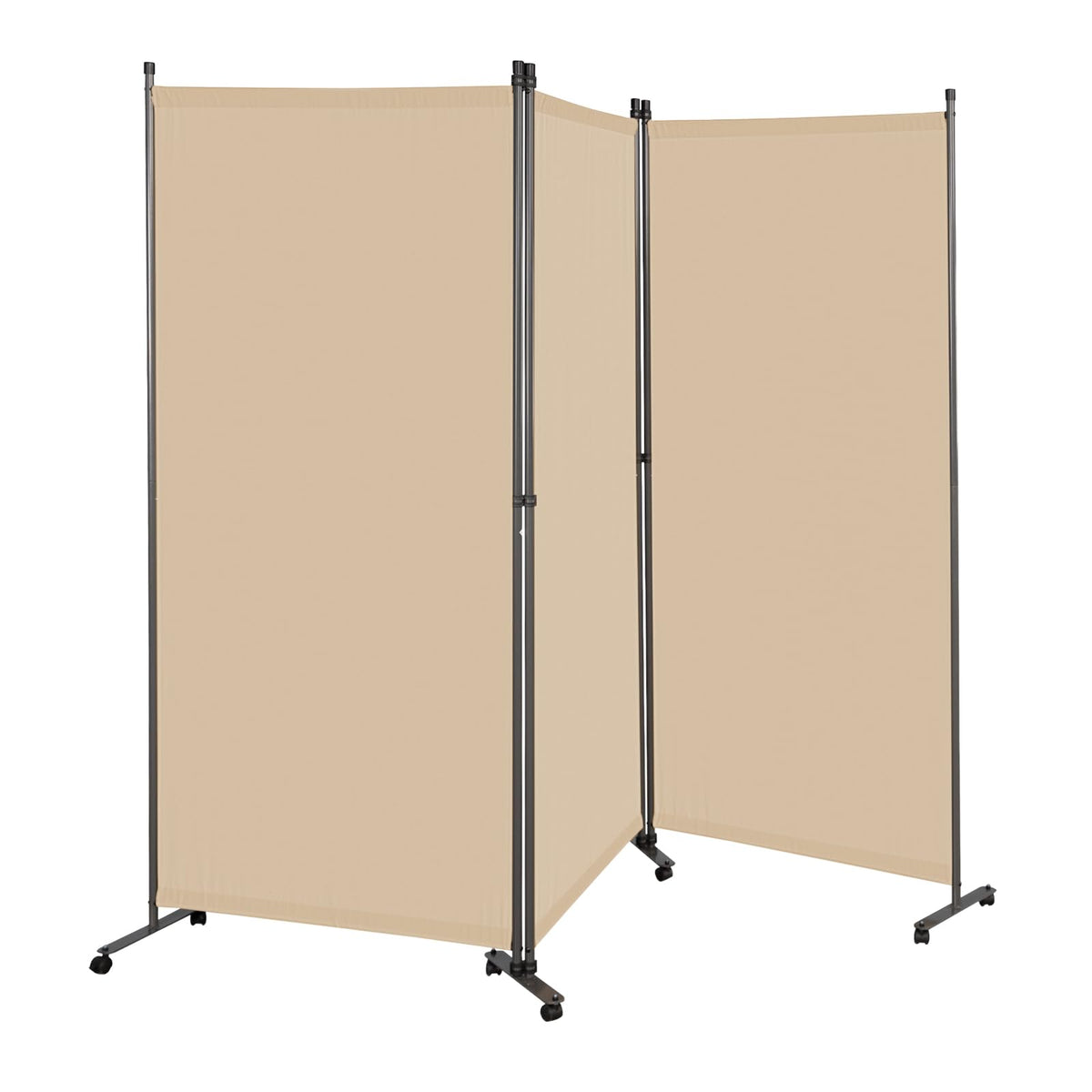 Angel Living 3 Panels Folding Room Divider, Privacy Screen Composed of Polyester Fabric and Sturdy Iron Frame