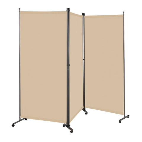 Angel Living 3 Panels Folding Room Divider, Privacy Screen Composed of Polyester Fabric and Sturdy Iron Frame