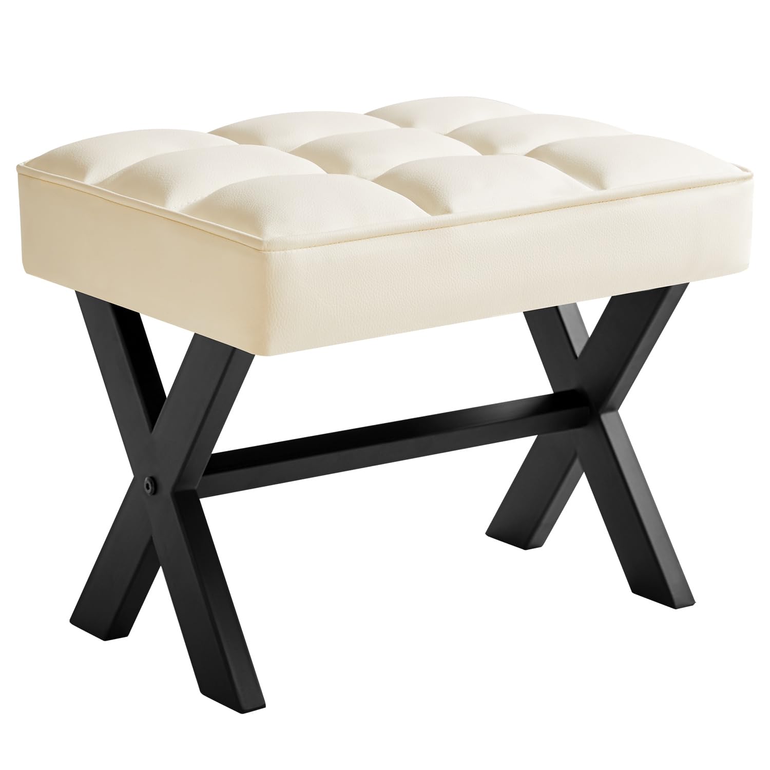 IBUYKE Small 12" H Footrest, Square PU Step Stool, White WBD012W