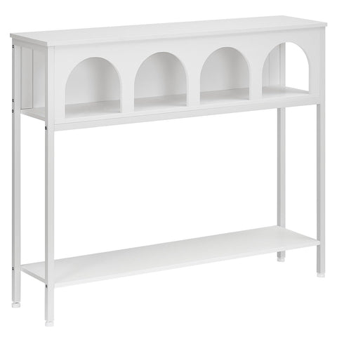 HOOBRO 100 cm Console Table with 3-Tier Storage, Arched Hallway Table with Sturdy Metal Frame, Narrow Sofa Table Behind Couch for Living Room