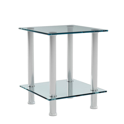 GOLDFAN 2-Tier Small Glass Coffee Table Corner Side End Table with Clear Glass and Stainless Steel Legs Living Room, Transparent