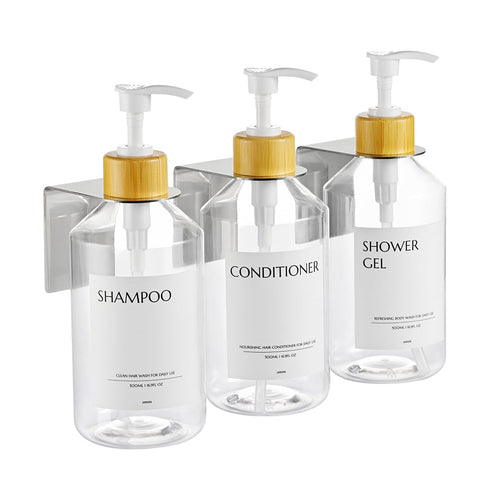 Janxin Pack of 3 Soap Dispensers, Wall Mounted, 500 ml, Wall Without Drilling, Soap Dispenser White, Detergent Dispenser for Kitchen and Bathroom