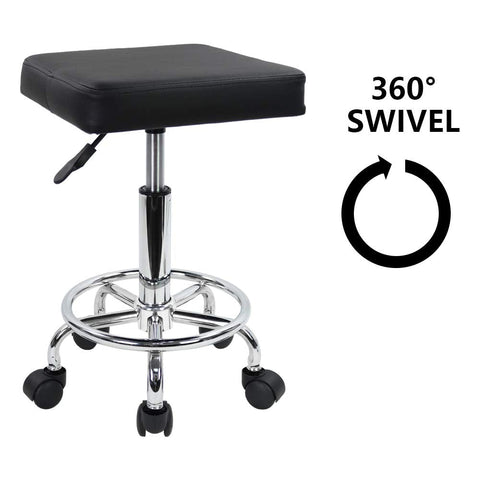 KKTONER Square Rolling Stool with Foot Rest PU Leather Height Adjustable Spa Drafting Salon Tattoo Work Swivel Stools Task Chair Small (Black)