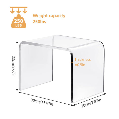 Clear Acrylic U Shaped End Table, Transparent Perspex Plastic Shower Stool, Stylish Modern Coffee Table with Rounded Edges