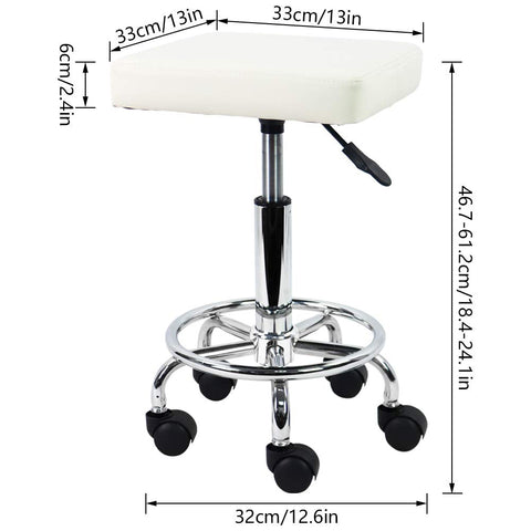 KKTONER Square Rolling Stool with Foot Rest PU Leather Height Adjustable Spa Drafting Salon Tattoo Work Swivel Stools Task Chair Small (White)