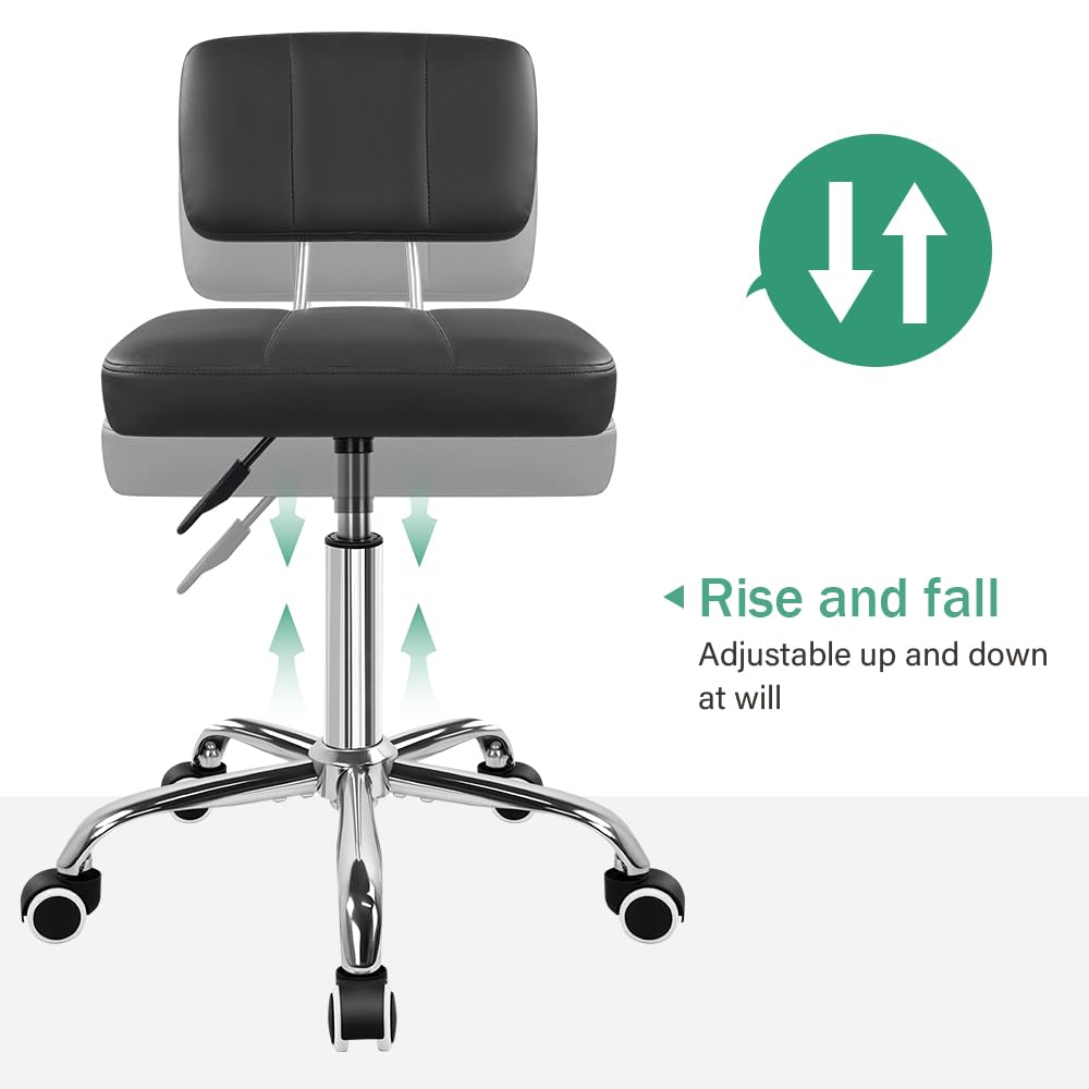 FURWOO Minimalist Square Office Chair with Backrest 360-Degree Swivel Stool with Wheels Height Adjustable Chair Suitable for Home Work Shop Task Spa