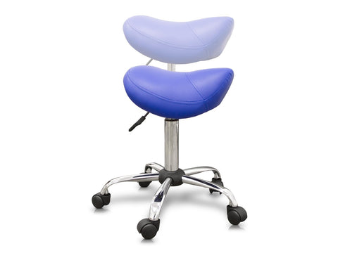 QUIRUMED Ergonomic Pony Stool with Steel Base, Black, Upholstered in Leatherette, Adjustable Height, Padded Seat, Swivel Wheels, Up to 150 kg