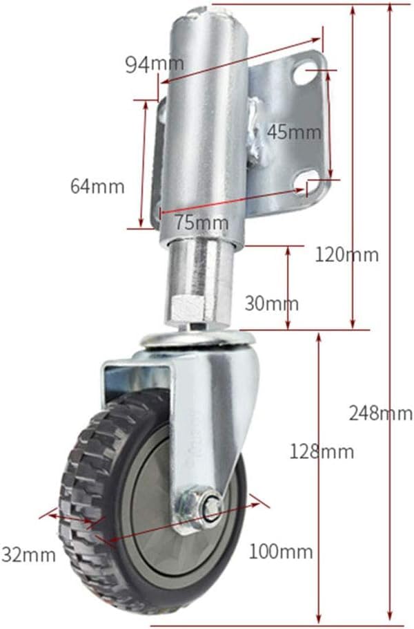 Spring Gate Wheels, Heavy-duty Shock Absorber Rotating Caster, Height Adjustable 30/60mm, Wear-resistant Silent Industrial Wheel （ø100mm）