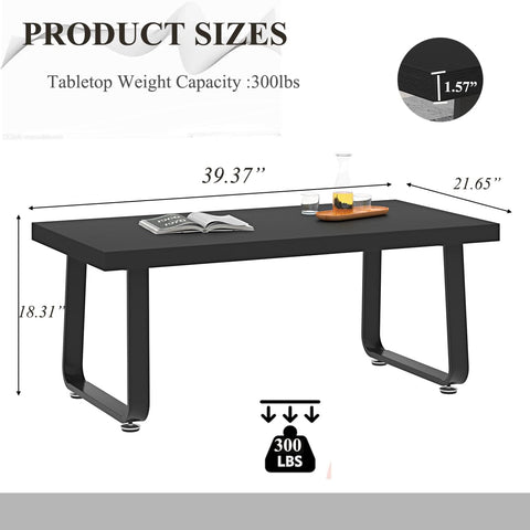 HSH Black Oak Coffee Table, 55D×100W×46.5H cm, Rustic Industrial Wooden Coffee Table for Living Room Bedroom Office