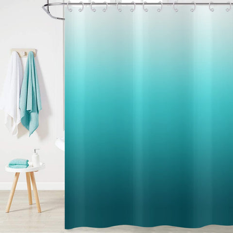 Hnmdmyi Teal Blue Shower Curtain 90x180, Aqua Ocean Abstract Turquoise Ombre Modern Bathroom Curtains with Hooks Waterproof Polyester Fabric Washable