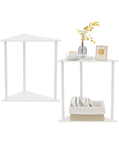 Yawinhe Triangle Metal Side Table,2-Tier Small Corner Table,White,2 Pack