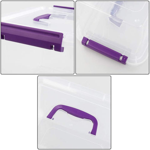 Farmoon 5L Clear Plastic Storage Box with Lid and Purple Handle Pack of 6