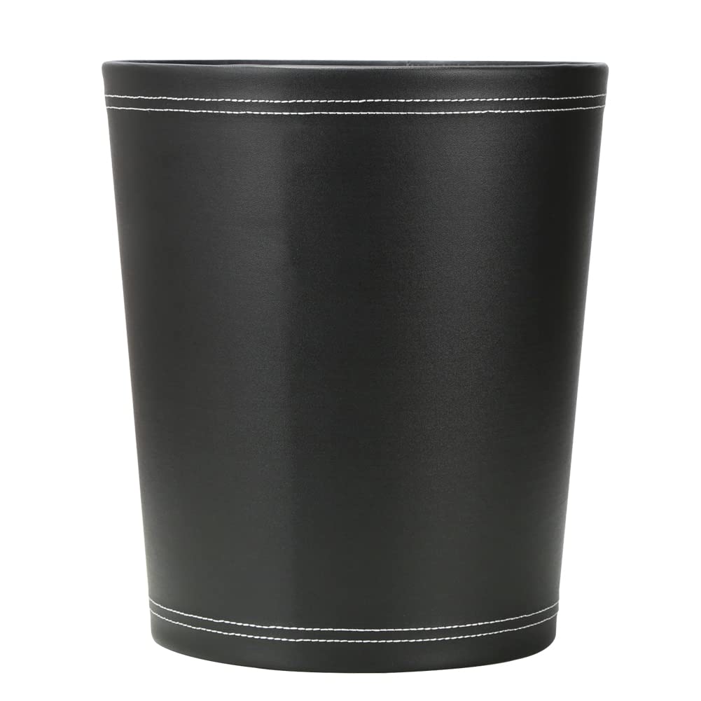 KINGFOM™ Classic Leather Waste Bin, Creative Waste Paper Basket, Storage Bin for Office, Home and High Class Hotel (Black)