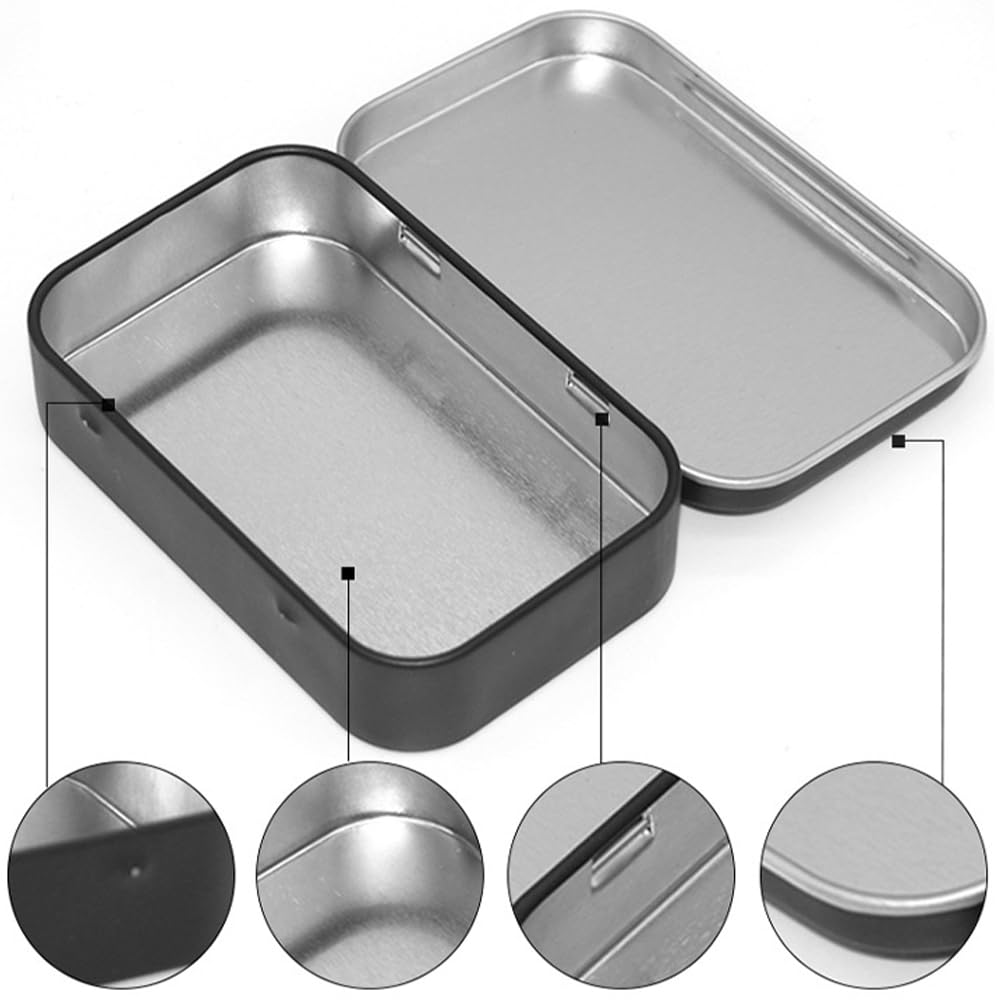 Xelmorant 4 Pcs Tin Containers — 9.5X6cm Metal Rectangular Small Tin, Rectangular Hinged Tins Box Containers Portable Mini Storage Box Home Organizer