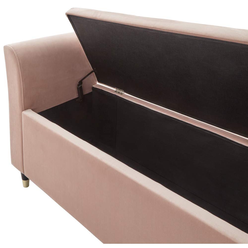 GFW Genoa Plush Fabric Ottoman Window Storage Seat With Wooden Accent Legs, Blush Pink, 41 x 107 x 58 cm