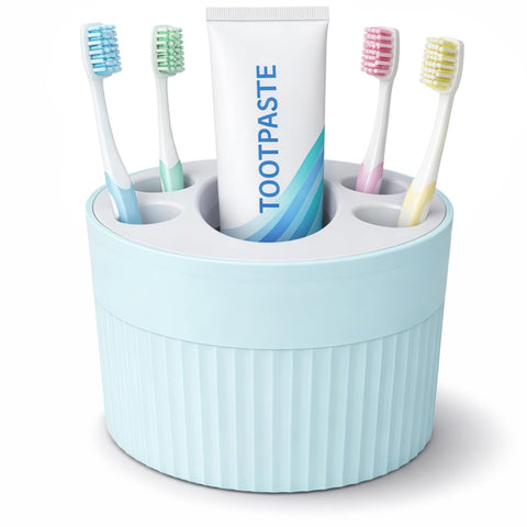 Toothbrush Holder for Bathroom Countertop, Multi-Slot Toothbrush Caddy with Drainage, Detachable Design, Non-Slip Base, Toothpaste Organizer(1, Blue)