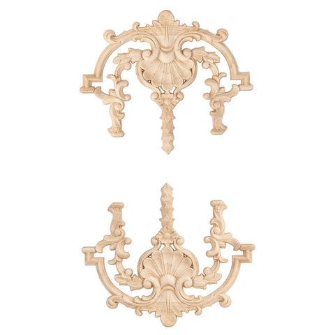 2 Pack Decorative Wood Carved Appliques Onlays, 24 x 20cm Unpainted Solid Wood Carving Decal for Furniture Cabinet Door Center Bed Mirror Dressers