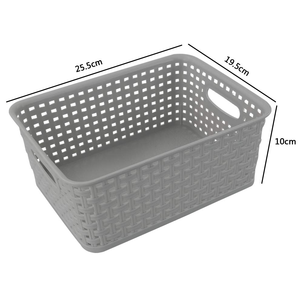 Kiddream Set of 6 Weave Basket Small, Rattan Plastic Basket Cupboard Storage Boxes (Grey)