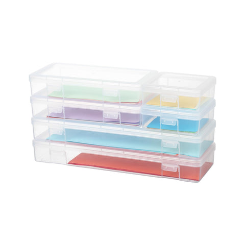 novelinks Stackable Plastic Clear Storage Box Containers with Latching Lid - Art Craft Supply Organizer Storage Containers for Pencil Box, Lego
