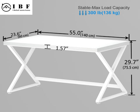 IBF White Computer Desk, Modern Home Office Desk for Writing Work Study, Simple Wooden Metal Pc Gaming Desk in Bedroom