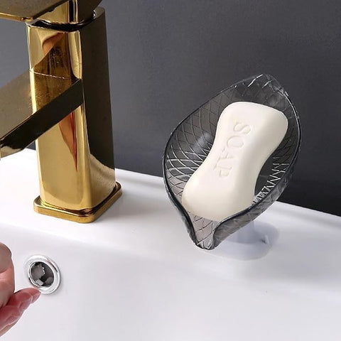 Soap Dish - Black Transparent Soap Dish with Suction Cup | Beautiful Shower Soap Storage for Sinks, Leaf-Shaped Soap Storage Tray for Brushes