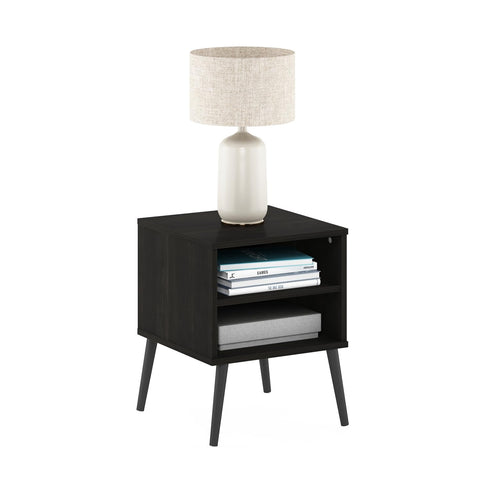 Furinno CLAUDE Night Stand, 2-Tier Modern Mid-Century Nightstand with Wooden Legs, Open Shelf Bedside Table, End Table, Side Table, for Bedroom