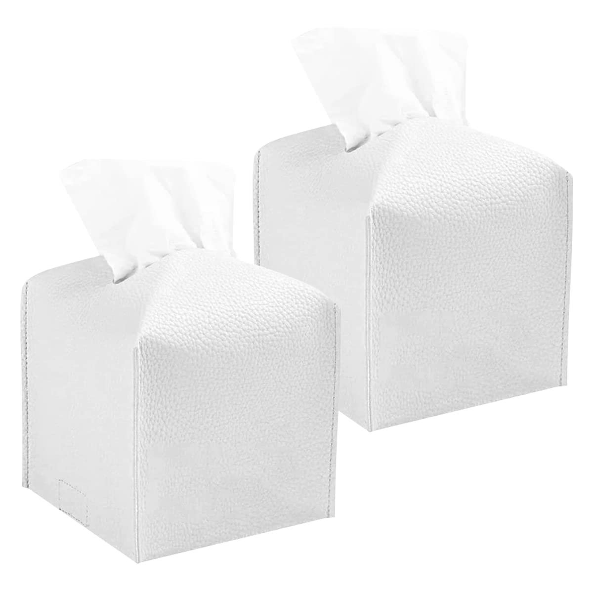 VOANZO 2Pcs Tissue Box Cover Square Modern Delicate Decorative PU Leather Cube Tissues Covers for Home Hotel Car Office Restaurant White