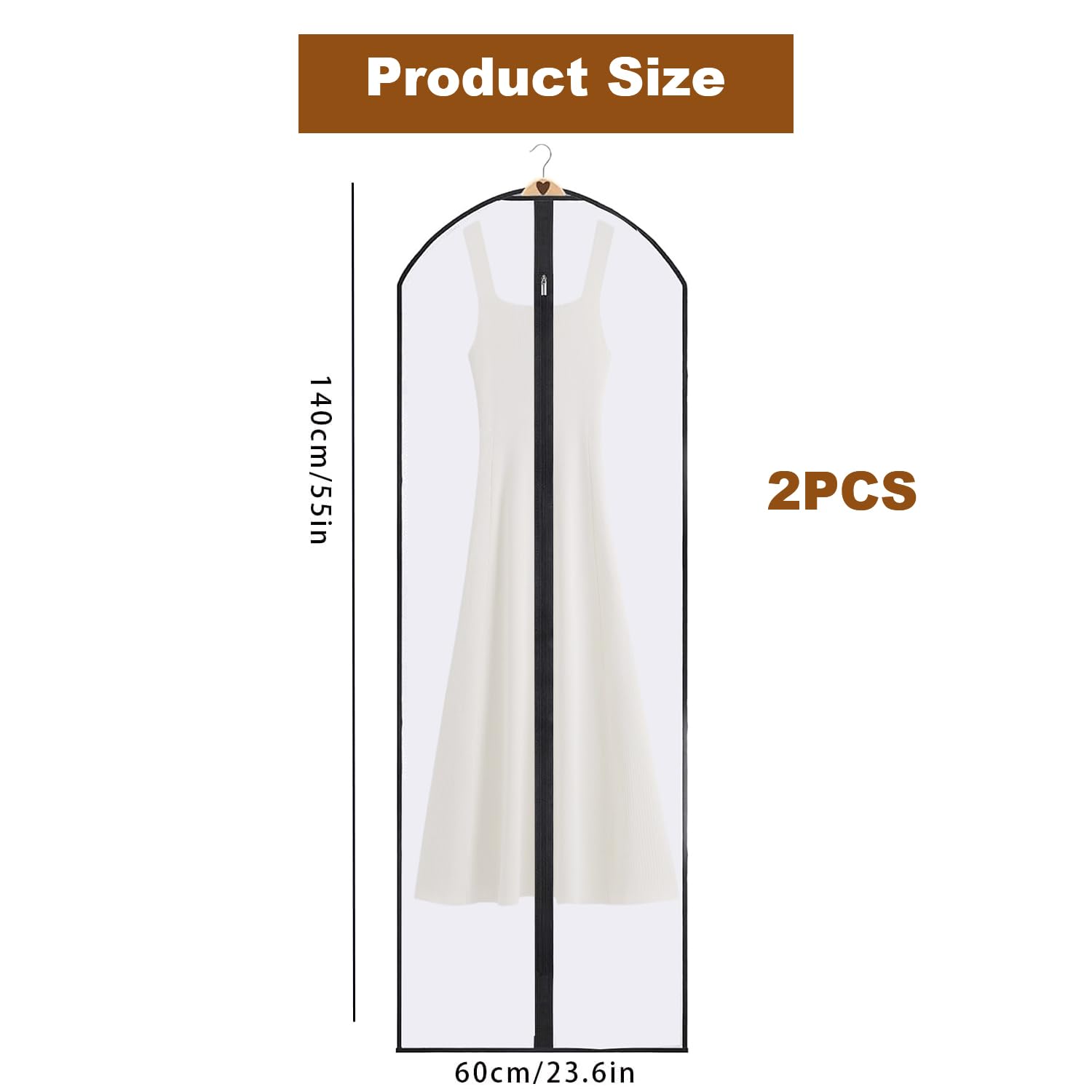 BRITECO 2 Pcs Dress Bags Covers Long, Wedding Dress Garment Bag with Clear Window, Heavy-Duty Zipper, Durable Fabric, Perfect for Travel and Storage