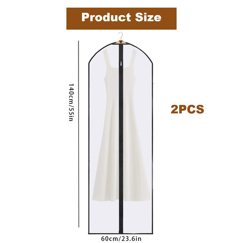 BRITECO 2 Pcs Dress Bags Covers Long, Wedding Dress Garment Bag with Clear Window, Heavy-Duty Zipper, Durable Fabric, Perfect for Travel and Storage