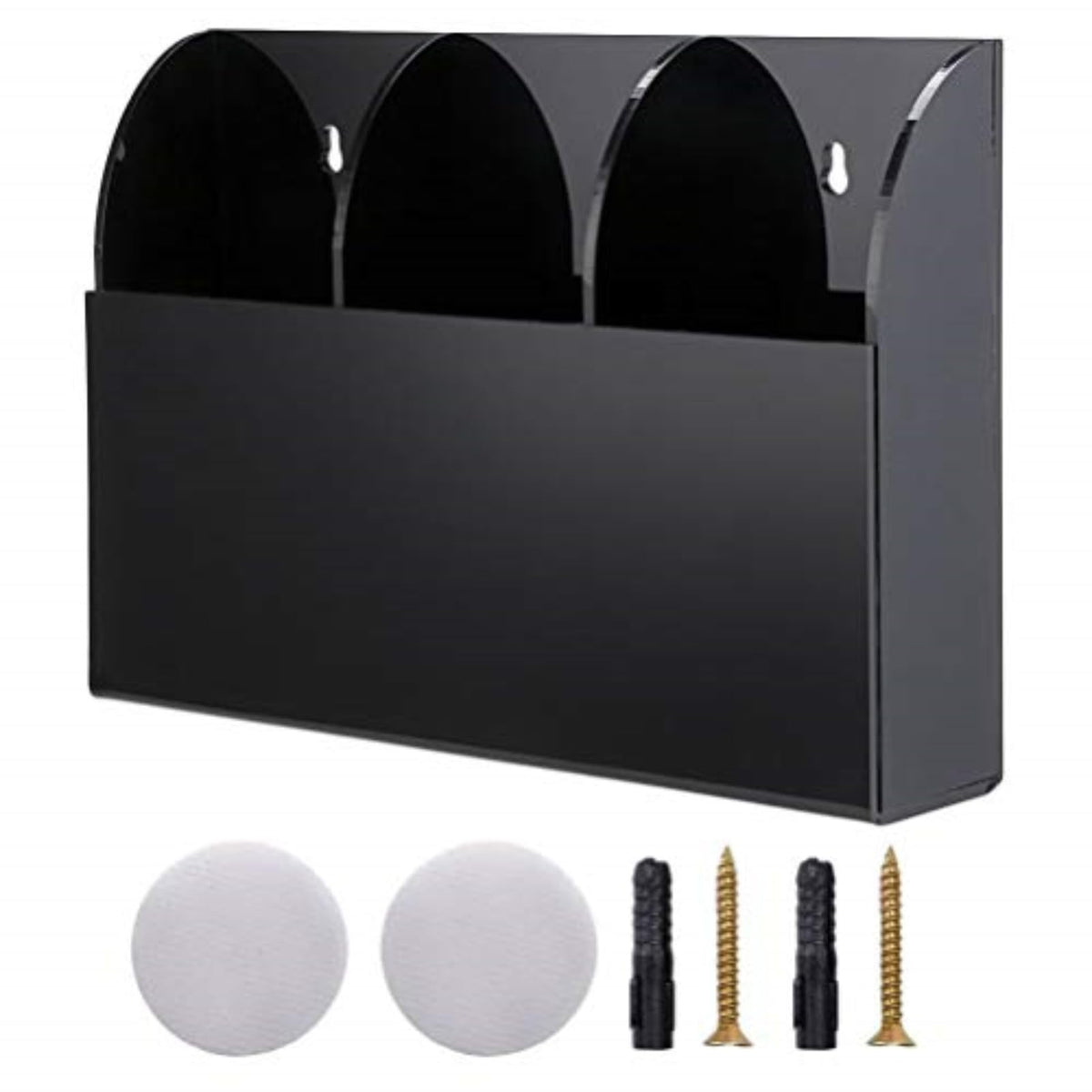 jojofuny 3 Slot Remote Control Holder Wall Mounted, Black Acrylic TV Organiser, Self Adhesive Media Storage for Controller Phone Pen