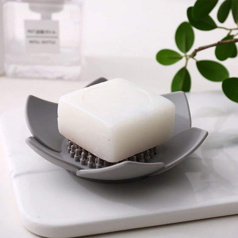 Okami Products Japanese Flower Silicone Soap Dish - Pack of 2 Soap Holder (White & Grey)