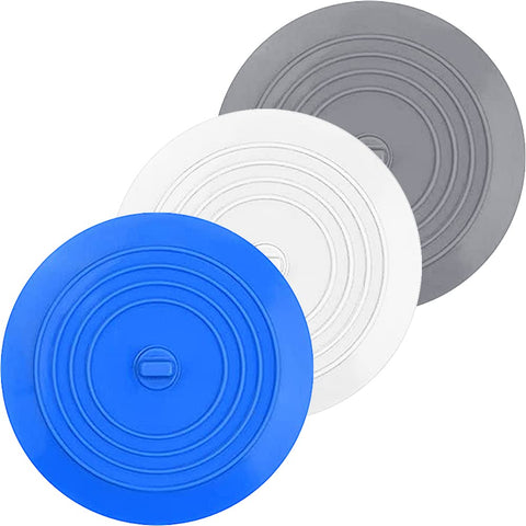 BOSOIRSOU 3-Pack 6-Inch Silicone Bathtub Stopper Drain Plug Hair Stopper in White, Blue, Gray
