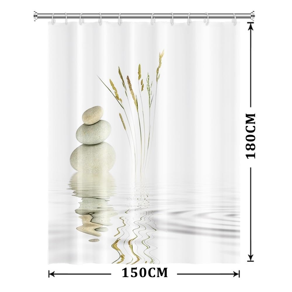Xiaoterna Spa Garden Shower Curtain Wild Grass Reflection in Water Meditation Bathroom Curtain Rustic Spa Stone Water White Shower Curtain Machine