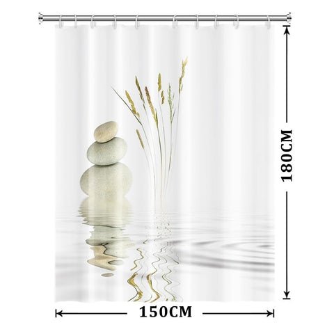 Xiaoterna Spa Garden Shower Curtain Wild Grass Reflection in Water Meditation Bathroom Curtain Rustic Spa Stone Water White Shower Curtain Machine