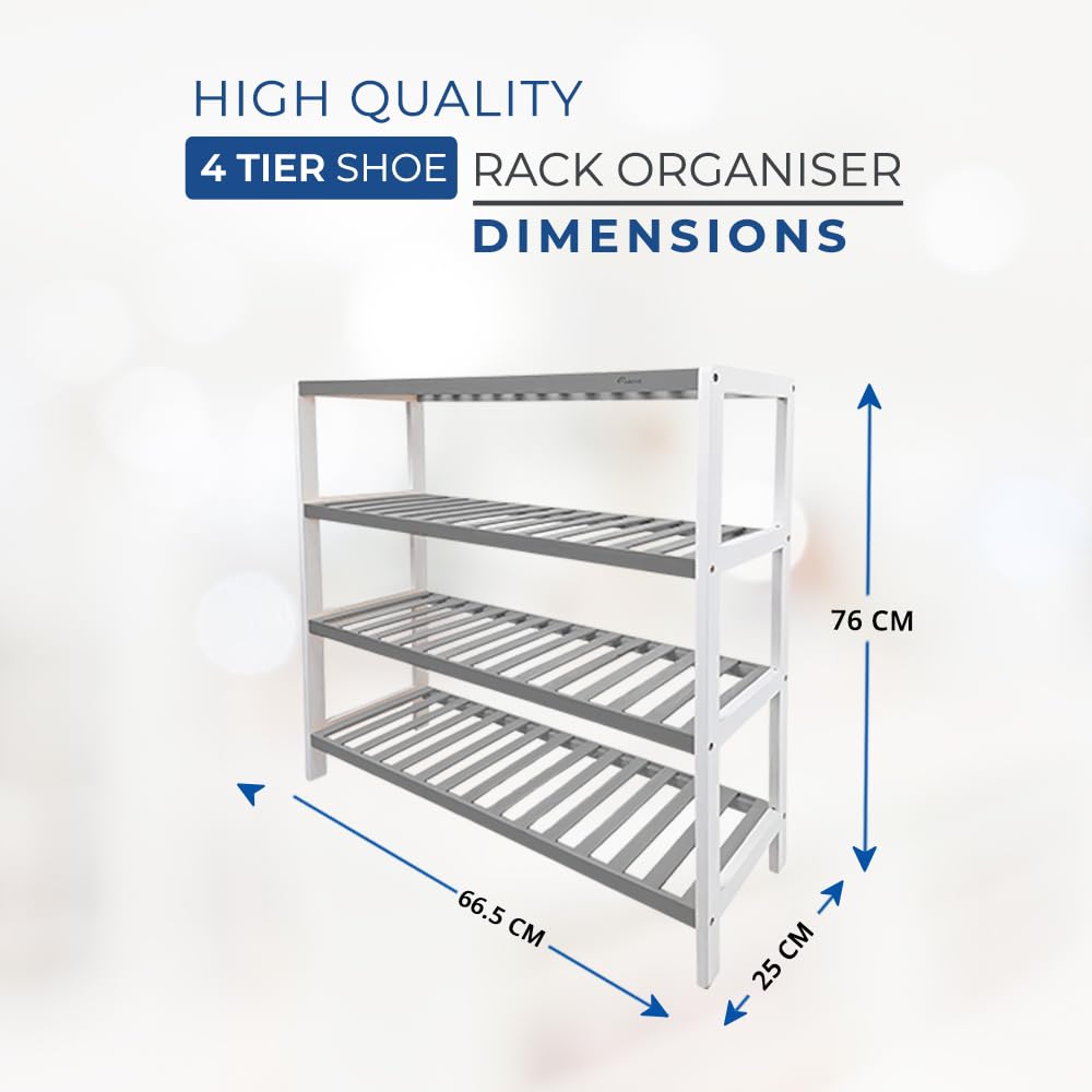 1ABOVE Bamboo Shoe Rack, Plant Rack, Perfect for Corridor, Living Room, Bathroom, Bedroom, Hallway or Small spaces-Parent. (Grey & White, 4 Tier)