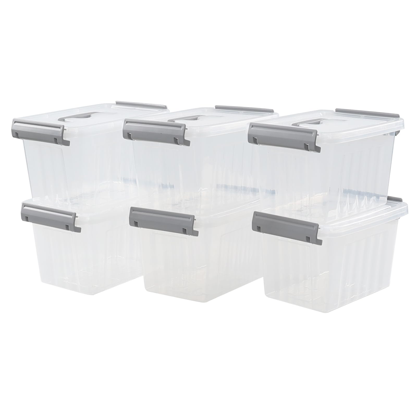 Zopnny Set of 6 Small Storage Boxes, 3 L Latch Bin with Lid/Handle, Clear