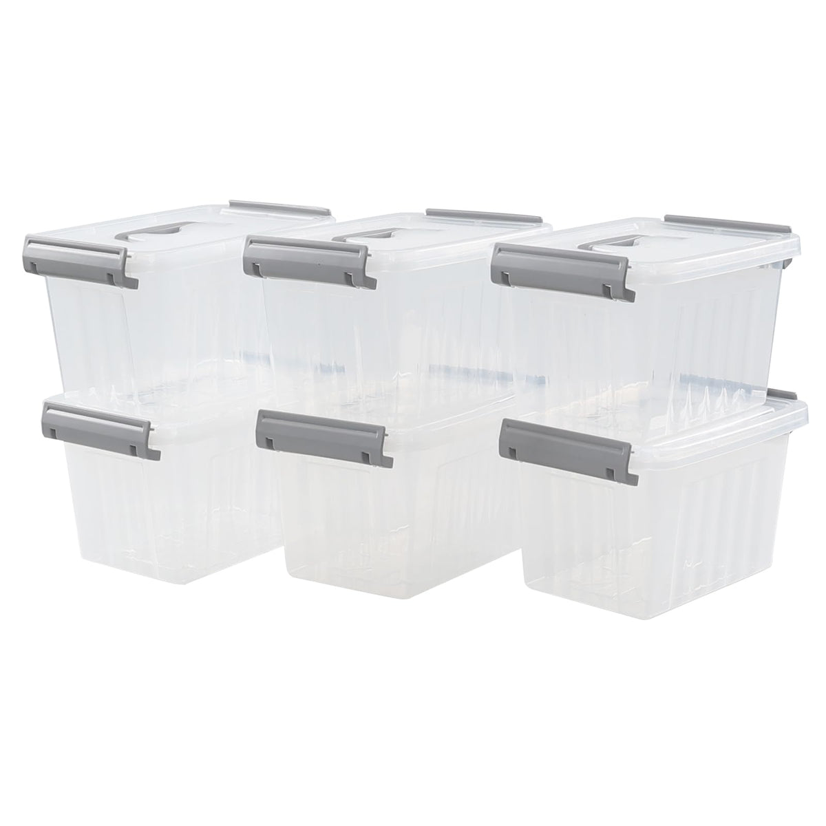 Zopnny Set of 6 Small Storage Boxes, 3 L Latch Bin with Lid/Handle, Clear