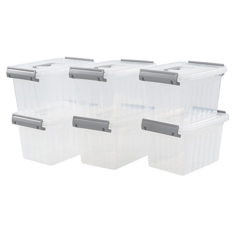 Zopnny Set of 6 Small Storage Boxes, 3 L Latch Bin with Lid/Handle, Clear