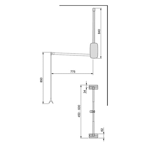 Emuca - Pull down hanging rail for wardrobe, pull down wardrobe rail lift, adjustable width 450-600mm (17,7-23,6 inch), white colour