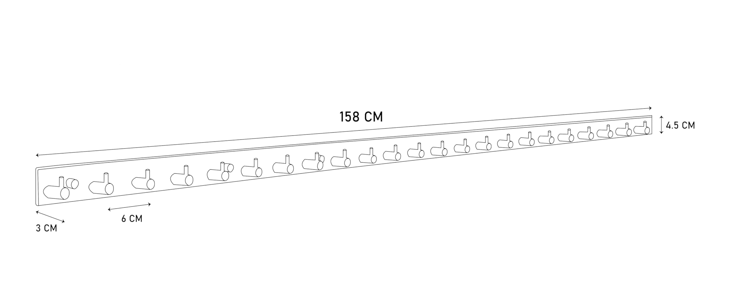 Brute Strength – Stainless Steel wall Coat Rack – Black – 23 Hooks · 158 cm