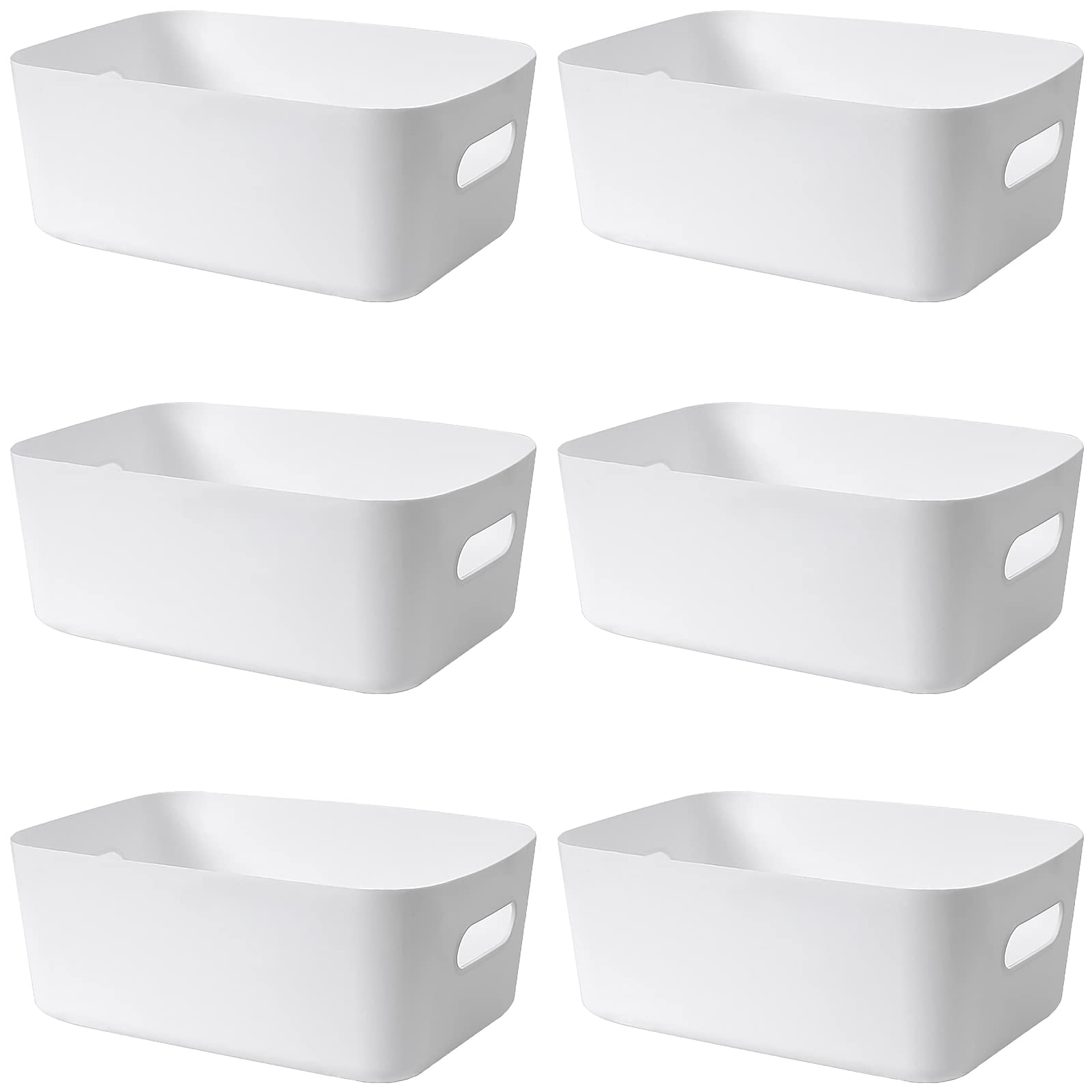 Mofeisor 6 Packs Plastic Storage Baskets with Handles, Cupboard Storage Boxes for Bathroom, Office, Kitchen Organiser Storage Box, White