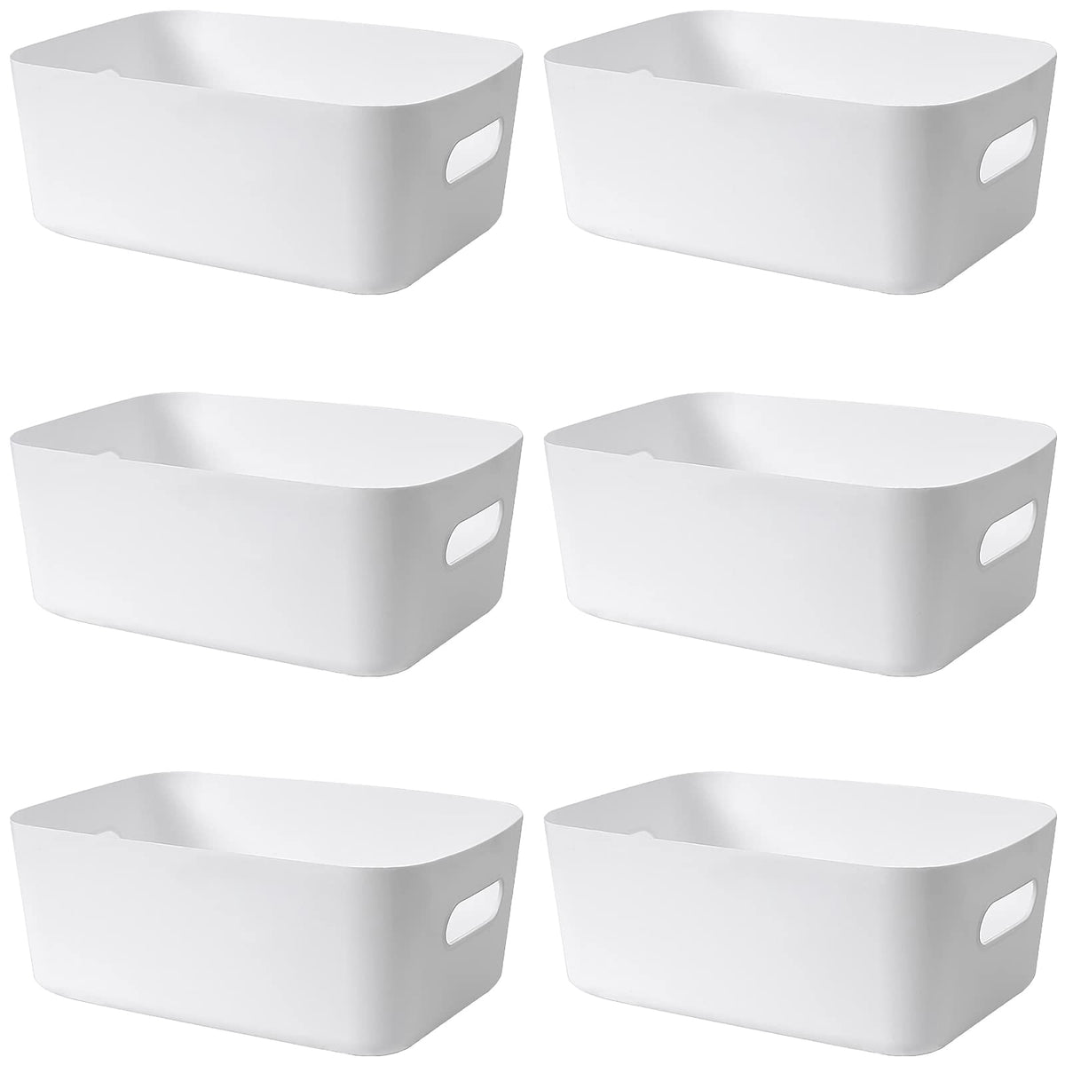 Mofeisor 6 Packs Plastic Storage Baskets with Handles, Cupboard Storage Boxes for Bathroom, Office, Kitchen Organiser Storage Box, White
