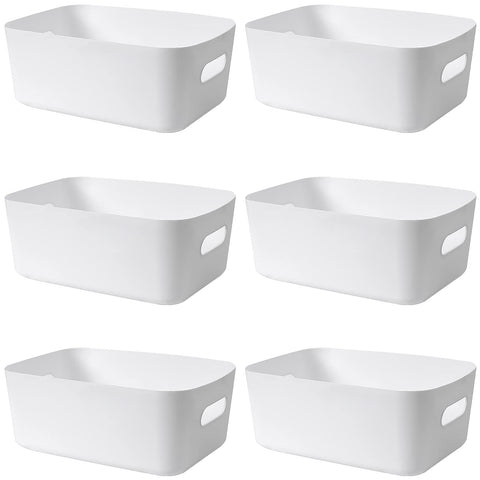 Mofeisor 6 Packs Plastic Storage Baskets with Handles, Cupboard Storage Boxes for Bathroom, Office, Kitchen Organiser Storage Box, White