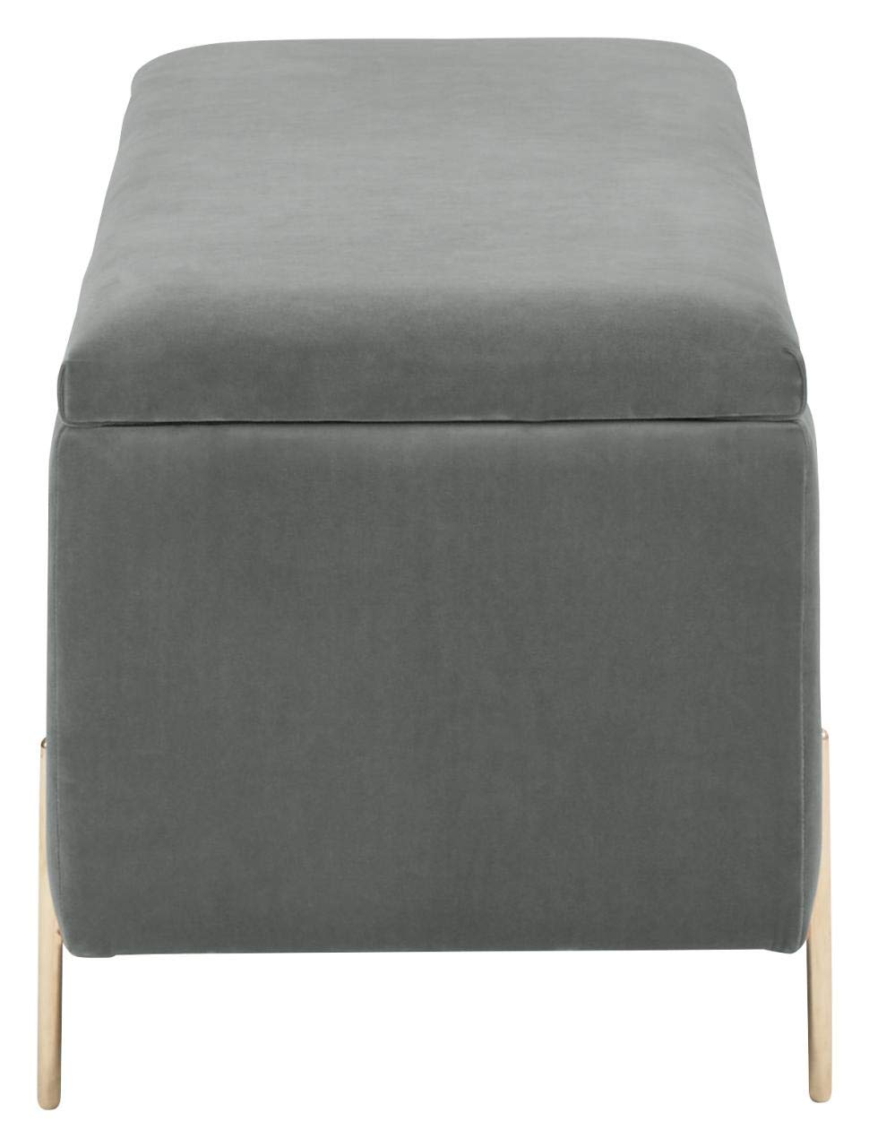 GFW Mystica Ottoman Storage Bench, Grey Storage Box with Gold Effect Legs, Upholstered Blanket Box and Bedroom Storage Seat