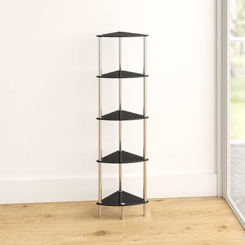 ASPECT Polo 5 Tier Corner Display Glass Unit-Black, Chrome, S