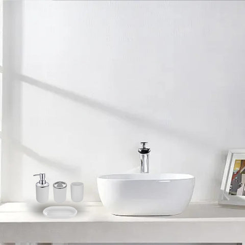 Hosoncovy 4 Pieces Bathroom Accessory Set with Soap Dispenser, Bathroom Cup, Soap Dish ，Toothbrush and Toothpaste Holder (White)