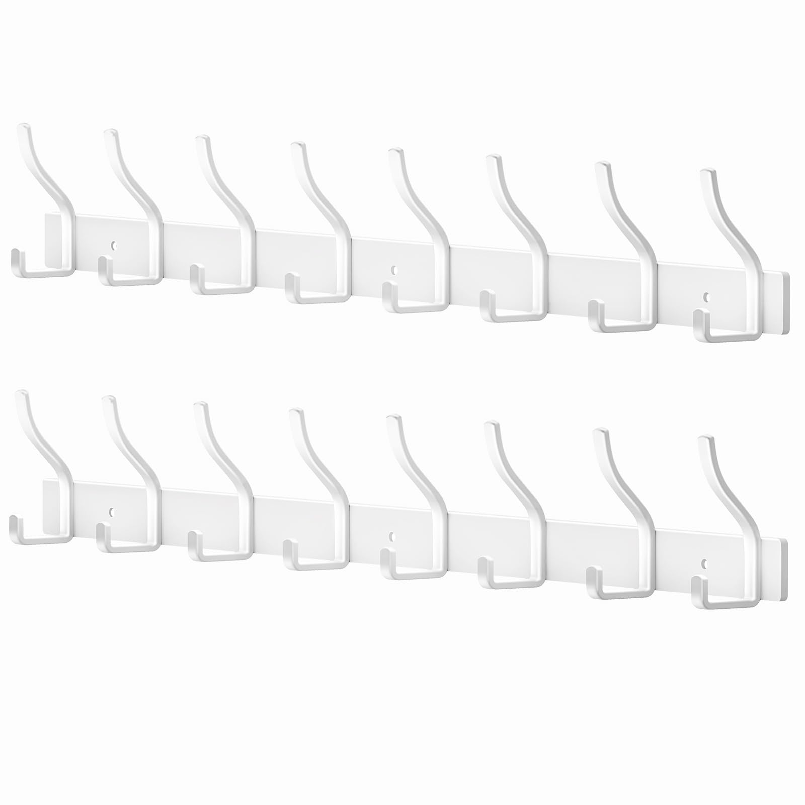 MEIJO Coat Hooks Wall Mounted Stainless Steel, White Coat Rack Wall Mounted with 8 Hooks Heavy Duty Coat Hooks for Door, Bathroom, Bedroom, Kitchen
