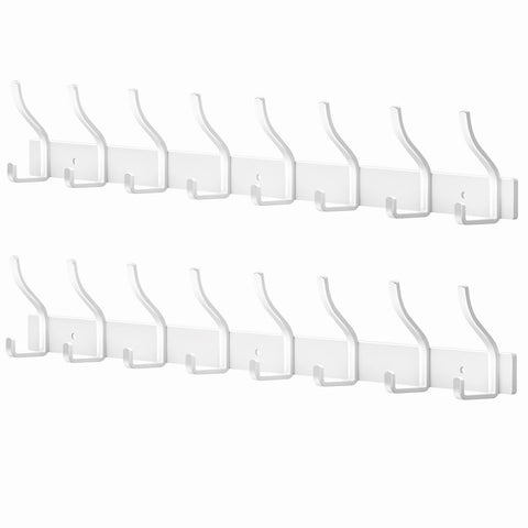 MEIJO Coat Hooks Wall Mounted Stainless Steel, White Coat Rack Wall Mounted with 8 Hooks Heavy Duty Coat Hooks for Door, Bathroom, Bedroom, Kitchen
