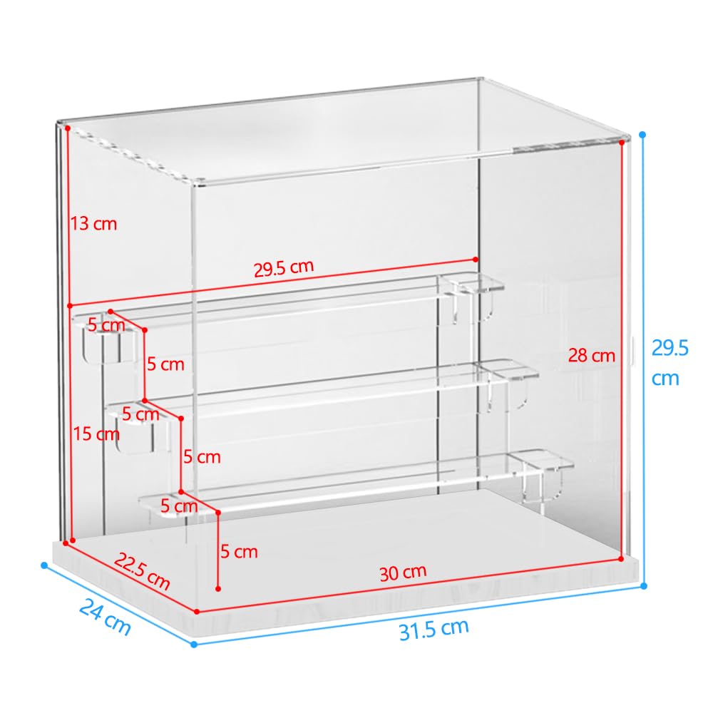 Nynelly 4 Tier Clear Acrylic Display Case for Models, Mini Figures, Pop Mart, Labubu, Sonny Angel, Smiski - Assemble Dustproof Display Box with Door