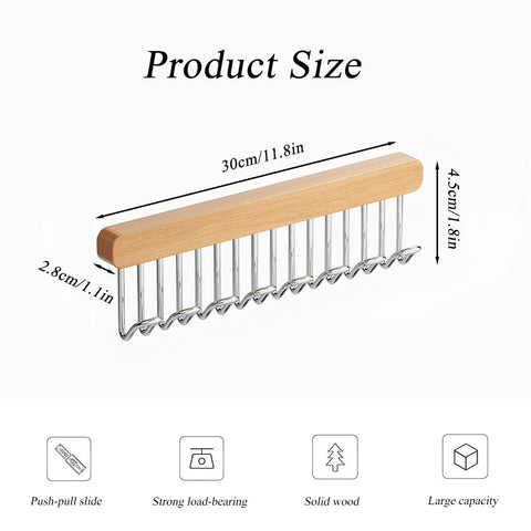 2 Pack Pull Out Belt Hanger for Closet, Wooden Hanger (8 Hooks, Left Pull)